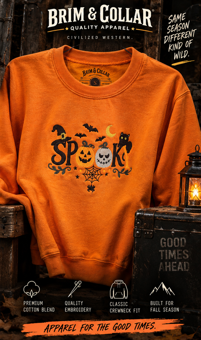 Spooky Season Embroidered Crewneck – Orange